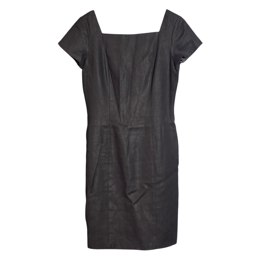 Adrianna Papell Womens 10 Sheath Dress Black 100% Linen Square Neck Short Sleeve